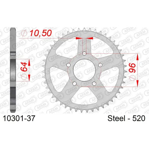 Steel Chain Wheel - Rear Sprocket AFAM 428 - 45t SILVER 1023045