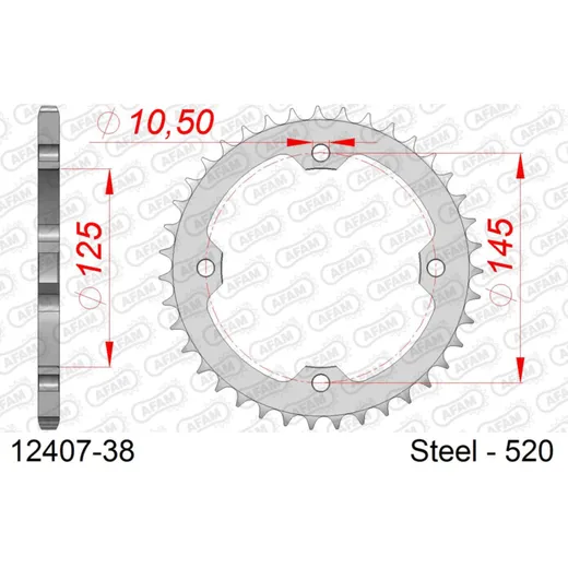 Stahl-Kettenrad AFAM 520 - 49Z Silber 1232349