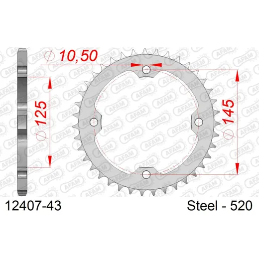 Stahl-Kettenrad AFAM 520 - 53Z Silber 1232353