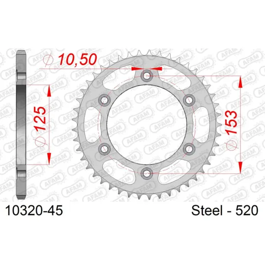 Steel Chain Wheel - Rear Sprocket AFAM 520 - 38t SILVER 1031138