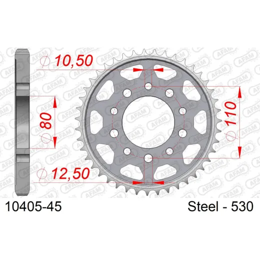 Steel Chain Wheel - Rear Sprocket AFAM 530 - 38t SILVER 1040138