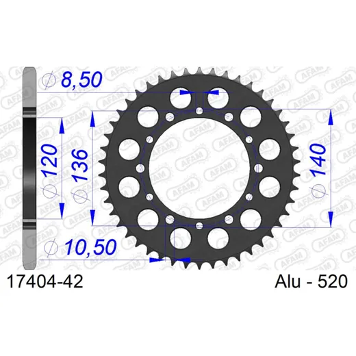 Alu Chain Wheel - Rear Sprocket AFAM 420 - 51t SILVER 17104N51