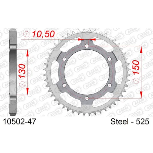 Steel Chain Wheel - Rear Sprocket AFAM 520 - 42t SILVER 1050142