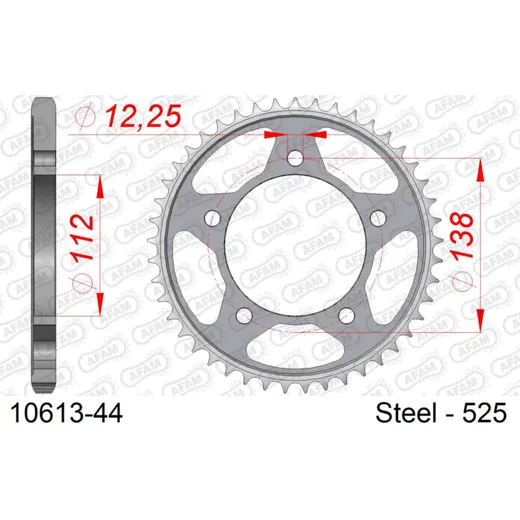 Steel Chain Wheel - Rear Sprocket AFAM 525 - 40t SILVER 1060840