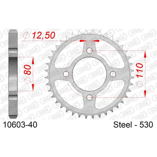 Steel Chain Wheel - Rear Sprocket AFAM 525 - 41t SILVER 1051741