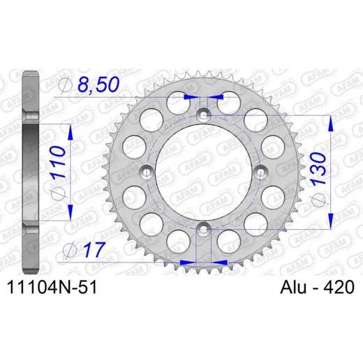 Steel Chain Wheel - Rear Sprocket AFAM 530 - 44t BLACK 1080144