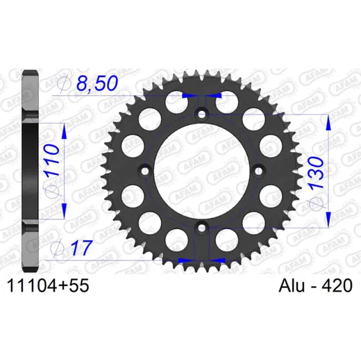 Steel Chain Wheel - Rear Sprocket AFAM 525 - 43t SILVER 1062843