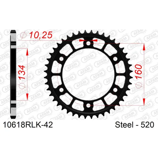 Steel Chain Wheel - Rear Sprocket AFAM 525 - 41t BLACK 1061741