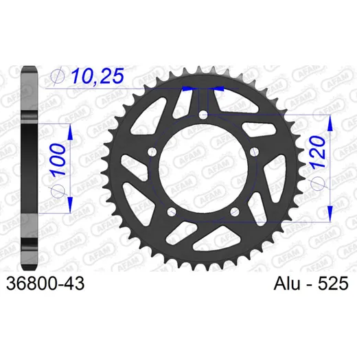 Steel Chain Wheel - Rear Sprocket AFAM 525 - 42t BLACK 3580042