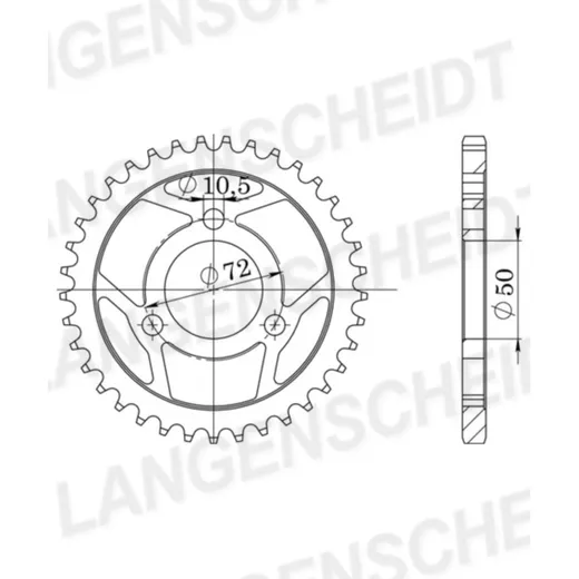 Alu-chain wheel - rear sprocket Esjot 420 - 44t silver