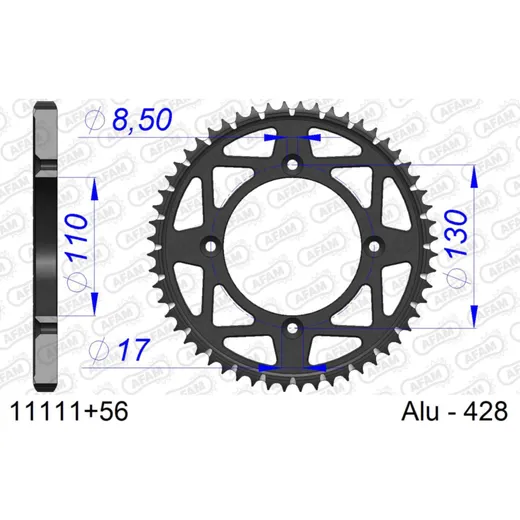 Alu Chain Wheel - Rear Sprocket AFAM 420 - 50t SILVER 11104N50