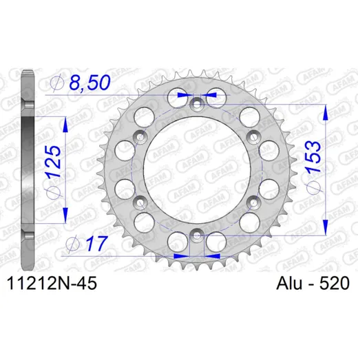 Alu Chain Wheel - Rear Sprocket AFAM 520 - 52t Gun Metal 11212+52