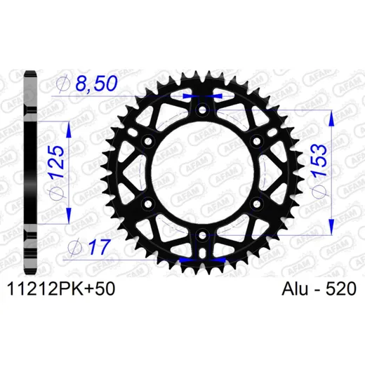 Alu Chain Wheel - Rear Sprocket AFAM 520 - 47t SILVER 11212N47