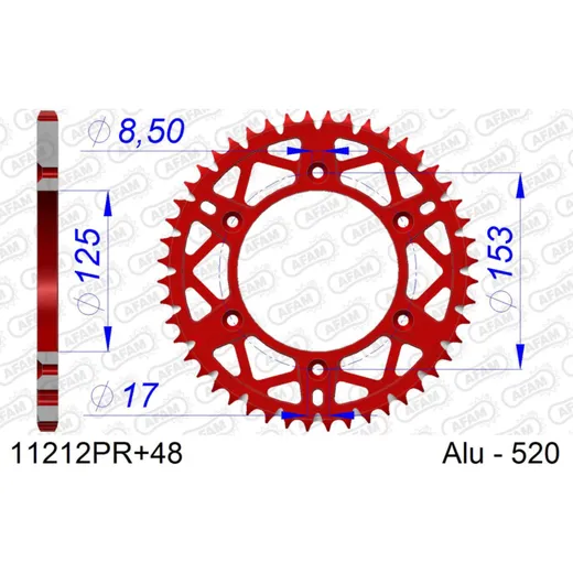 Alu Chain Wheel - Rear Sprocket AFAM 520 - 48t SILVER 11212N48