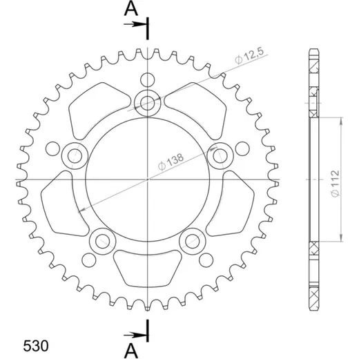 Alu-Rear Sprocket / Chain Wheel Supersprox 530/44t black 11508AK44