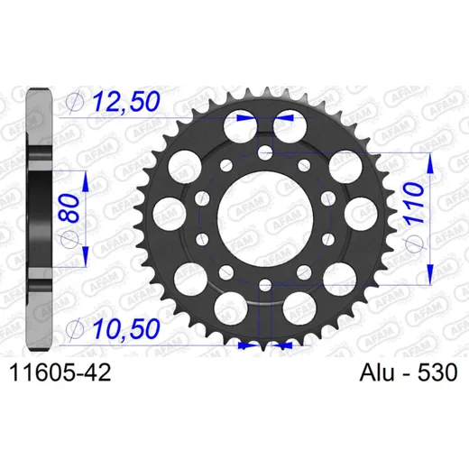 Alu Chain Wheel - Rear Sprocket AFAM 520 - 45t Gun Metal 1150945