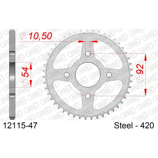 Stahl-Kettenrad AFAM 420 - 38Z Silber 1210038