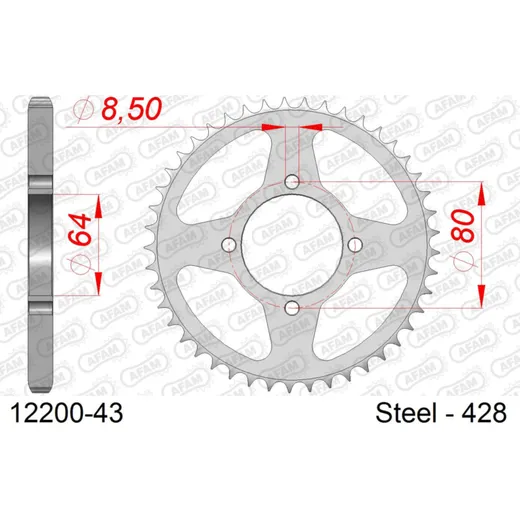 Stahl-Kettenrad AFAM 420 - 52Z Silber 1210052