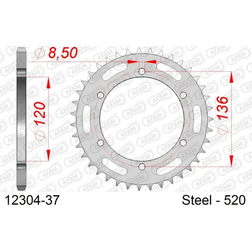 Stahl-Kettenrad AFAM 428 - 54Z Silber 1222254