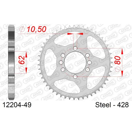Steel Chain Wheel - Rear Sprocket AFAM 420 - 47t SILVER 1211247