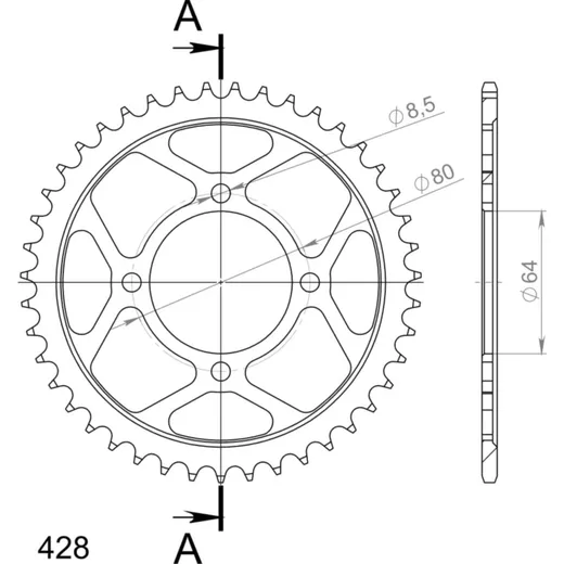 Steel-Rear Sprocket / Chain Wheel Supersprox 428/42t black 12200-42