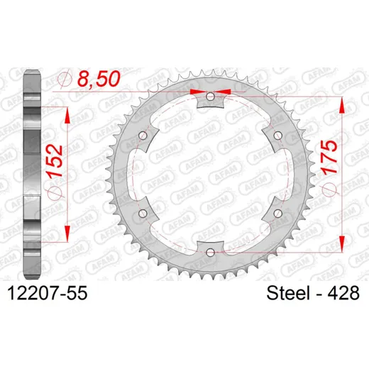 Stahl-Kettenrad AFAM 428 - 36Z Silber 1220036