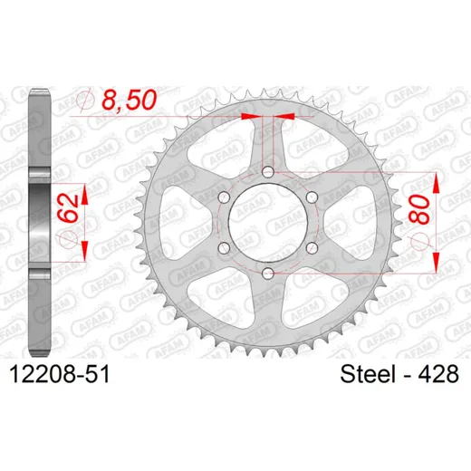Steel Chain Wheel - Rear Sprocket AFAM 428 - 45t SILVER 1220045