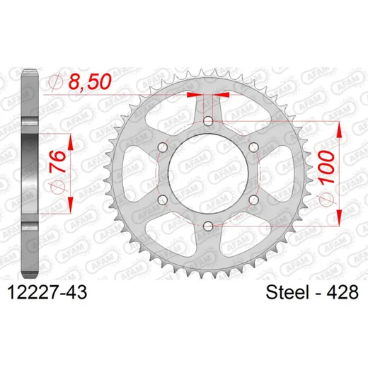 Steel Chain Wheel - Rear Sprocket AFAM 428 - 57t SILVER 1220757
