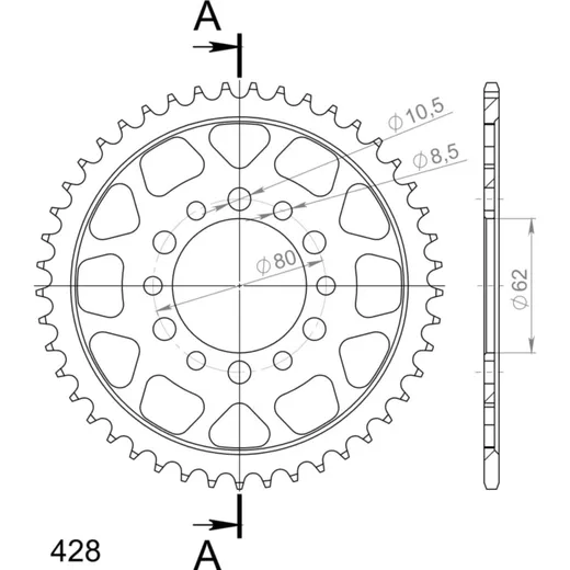 Steel-Rear Sprocket / Chain Wheel Supersprox 428/42t black 12208-42