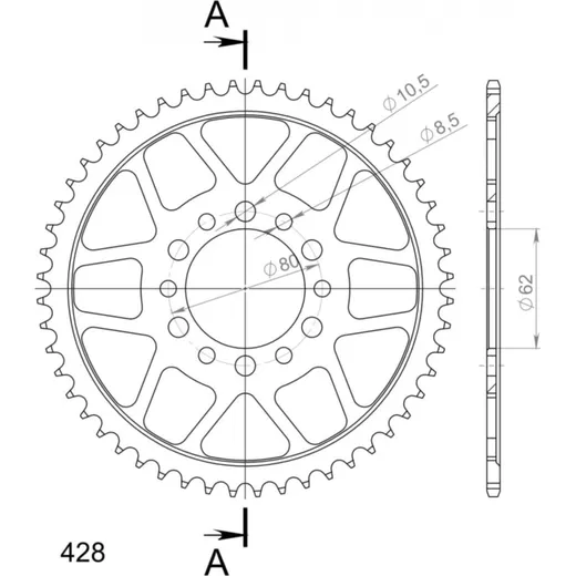 Steel-Rear Sprocket / Chain Wheel Supersprox 428/55t black 12208-55