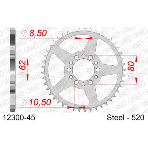 Steel Chain Wheel - Rear Sprocket AFAM 428 - 54t SILVER 1220854