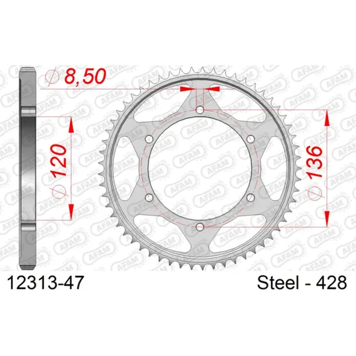 Steel Chain Wheel - Rear Sprocket AFAM 520 - 40t SILVER 1230040