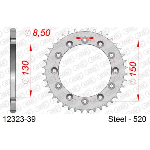 Steel Chain Wheel - Rear Sprocket AFAM 520 - 44t SILVER 1230144