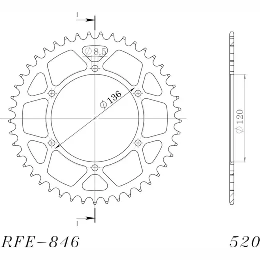 Steel-Rear Sprocket / Chain Wheel Supersprox 520/44t black 12304-44