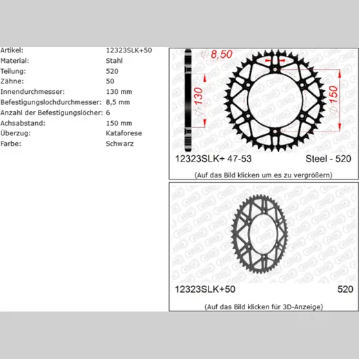 Stahl-Kettenrad AFAM 428 - 55Z Silber 1231355