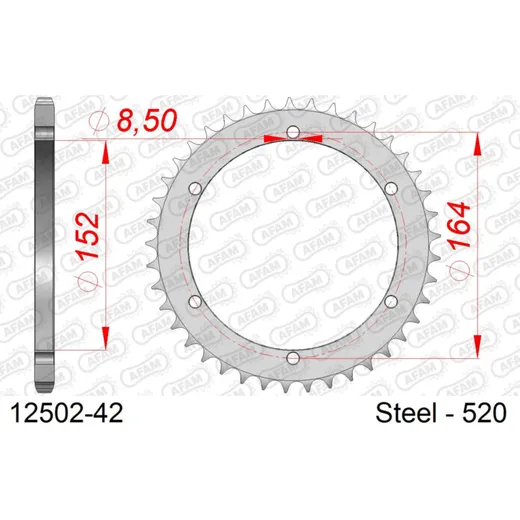 Steel Chain Wheel - Rear Sprocket AFAM 428 - 45t SILVER 1232545