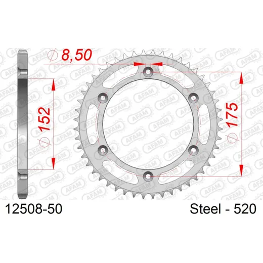 Stahl-Kettenrad AFAM 520 - 44Z Silber 1250044