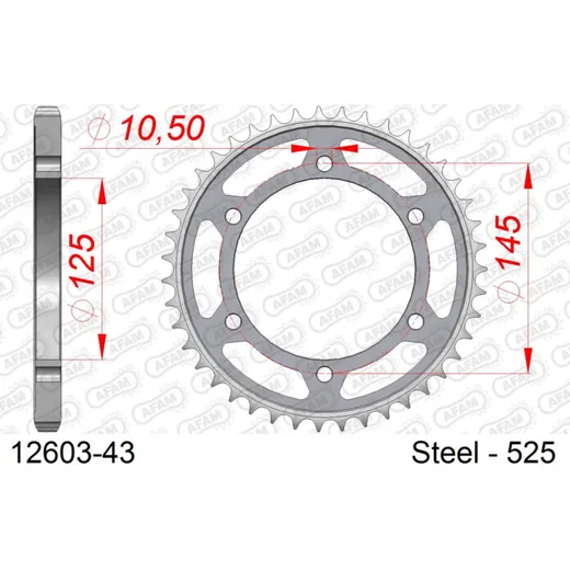 Steel Chain Wheel - Rear Sprocket AFAM 520 - 45t SILVER 1250545