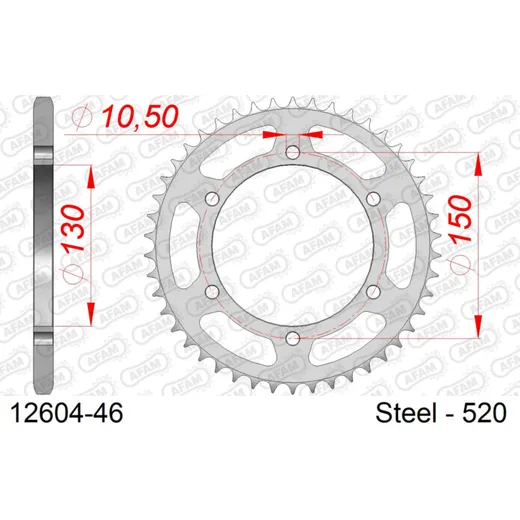 Steel Chain Wheel - Rear Sprocket AFAM 520 - 47t SILVER 1250547