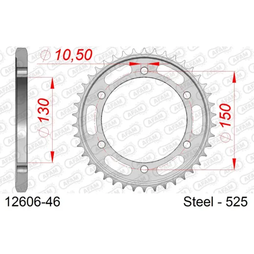 Steel Chain Wheel - Rear Sprocket AFAM 530 - 44t SILVER 1250744