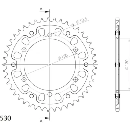 Stealth-Rear Sprocket / Chain Wheel Supersprox 530/44t black 12801K44