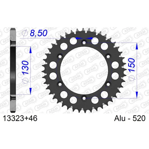 Steel Chain Wheel - Rear Sprocket AFAM 525 - 44t BLACK 1281544