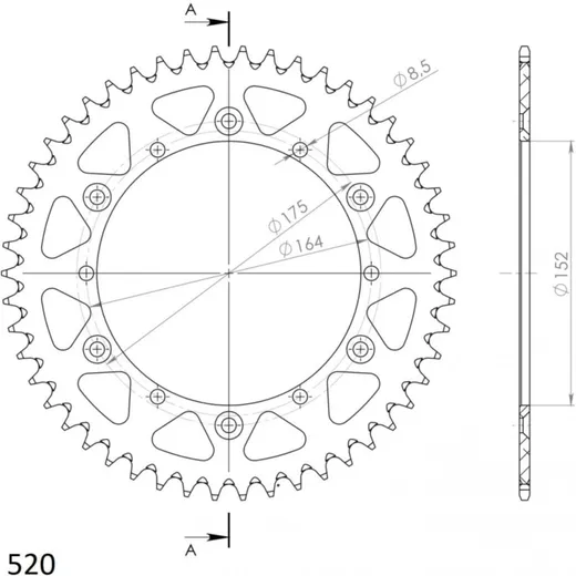Alu-Rear Sprocket / Chain Wheel Supersprox 520/52t black 13500AK52