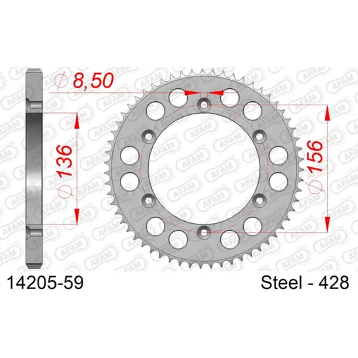 Steel Chain Wheel - Rear Sprocket AFAM 428 - 53t SILVER 1420053