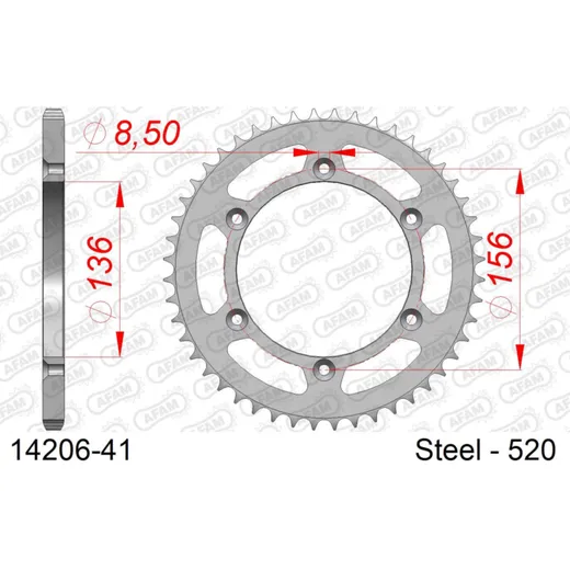 Steel Chain Wheel - Rear Sprocket AFAM 428 - 41t SILVER 1420141
