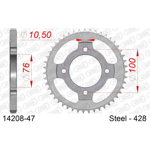 Steel Chain Wheel - Rear Sprocket AFAM 520 - 43t SILVER 1420343