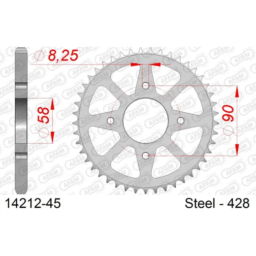 Stahl-Kettenrad AFAM 520 - 44Z Silber 1420344