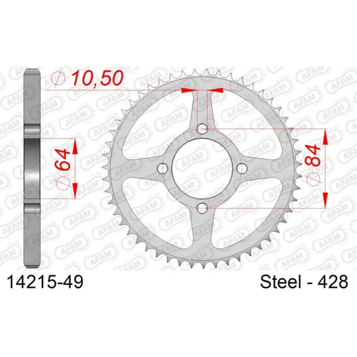 Steel Chain Wheel - Rear Sprocket AFAM 520 - 49t SILVER 1420349
