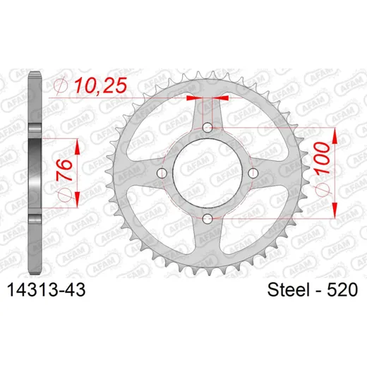 Steel Chain Wheel - Rear Sprocket AFAM 520 - 43t SILVER 1420643