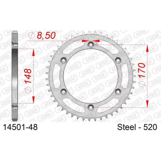 Steel Chain Wheel - Rear Sprocket AFAM 520 - 42t SILVER 1431042
